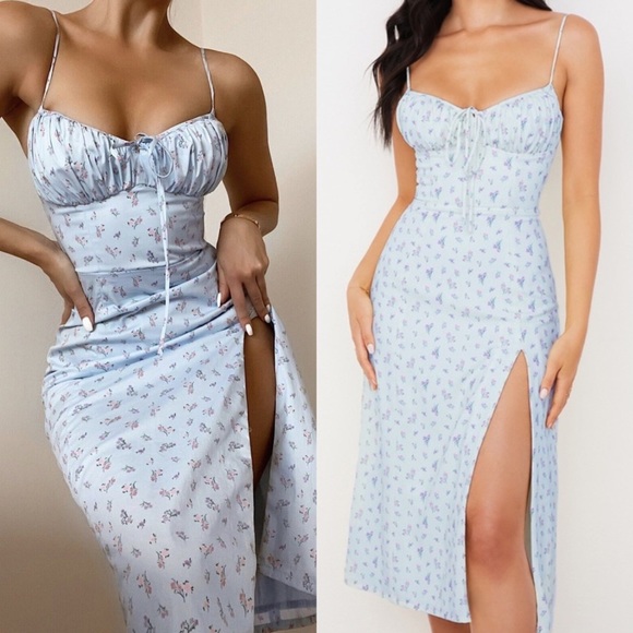 House of CB Dresses House Of Cb Carina Midi Dress Light Blue Ditsy
